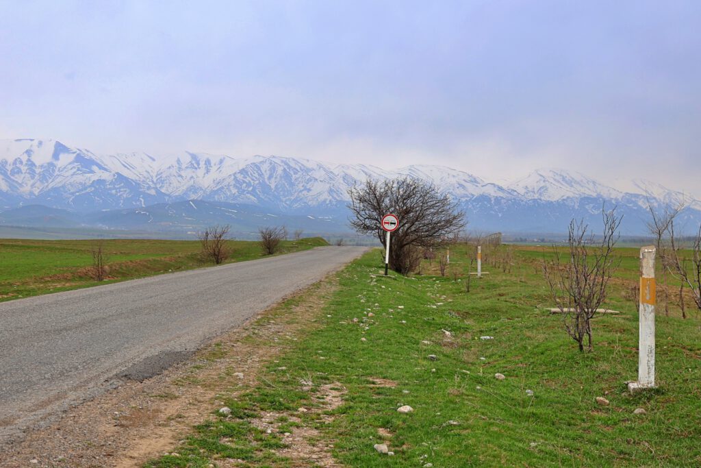 Info Shymkent - A street leading to the Sairam Ugam Mountain Range during spring time